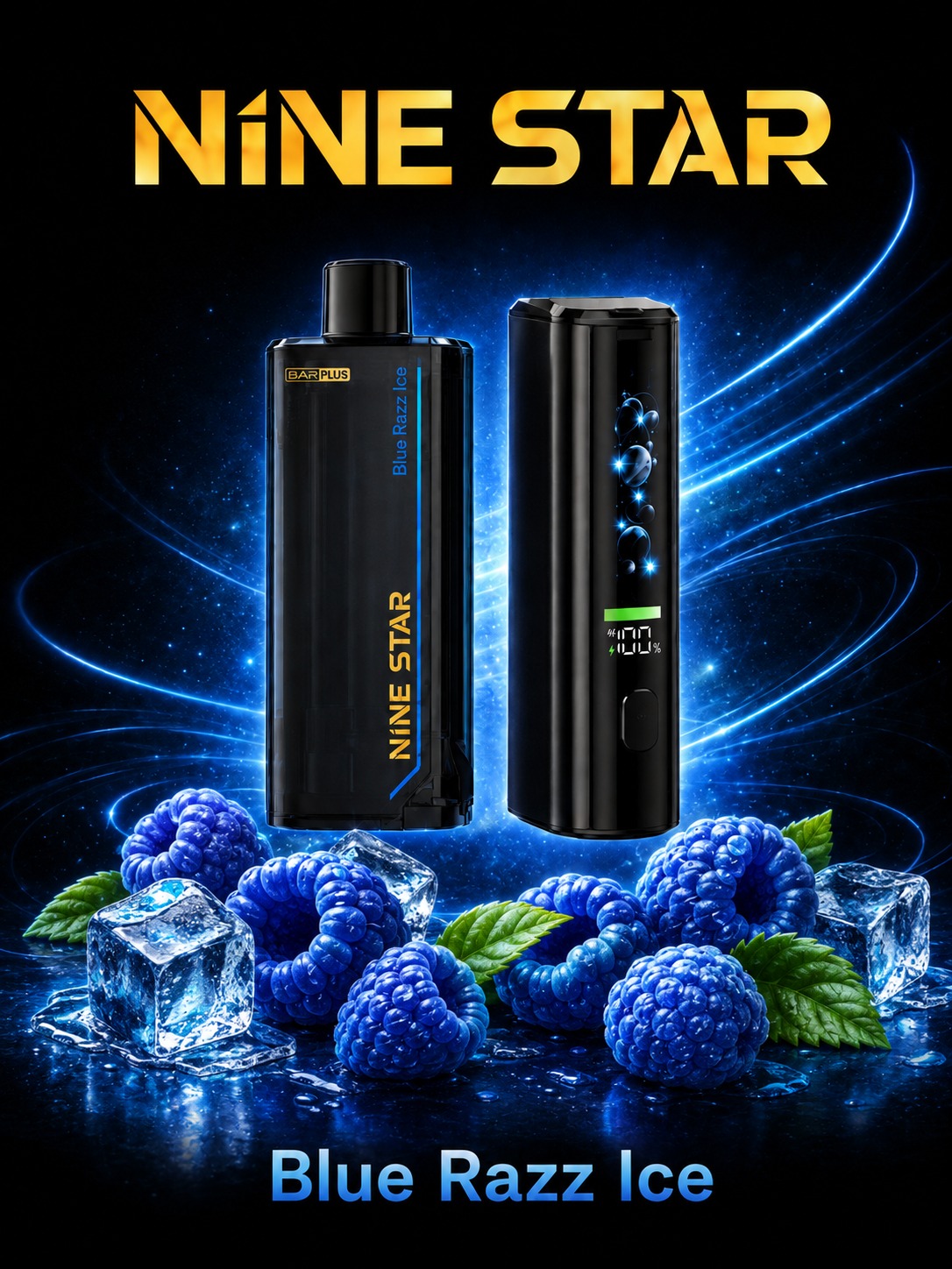 Nine Star Bar Plus Starter Kit Blue Razz Ice — Blue Razz Ice starter kit